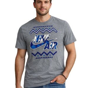 Nike Air Men's Graphic Tee T-Shirt M Gray Blue Aztec Tribal Retro Sportswear EUC